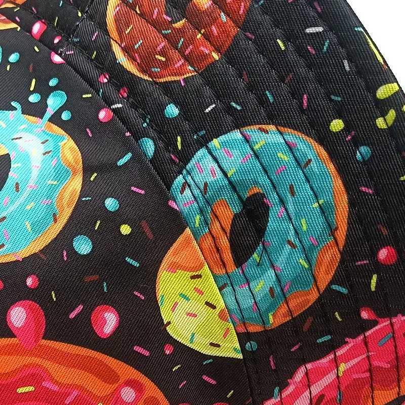 2023 Four Seasons Cotton Cartoon Donuts Print Bucket Hat Fisherman Hat Outdoor Travel Sun Cap for Men and Women 226X241025