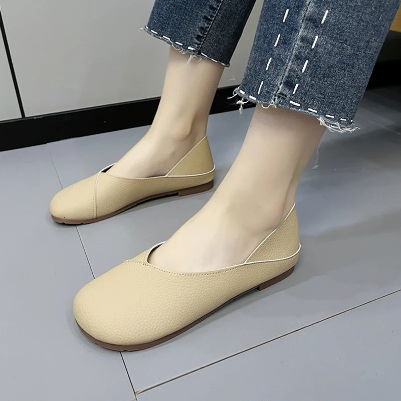 Fashionable Spring and Autumn Genuine Leather Handmade Flat Ballet Shoes for Women Comfortable Soft Leather Womens Flat Shoes 241024