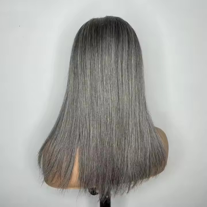 raw virgin Women topper frontal Wig Headgear Gray Silver Grey bob salt pepper color human Hair 5x5 hd Lace closure front Wig glueless about 13day