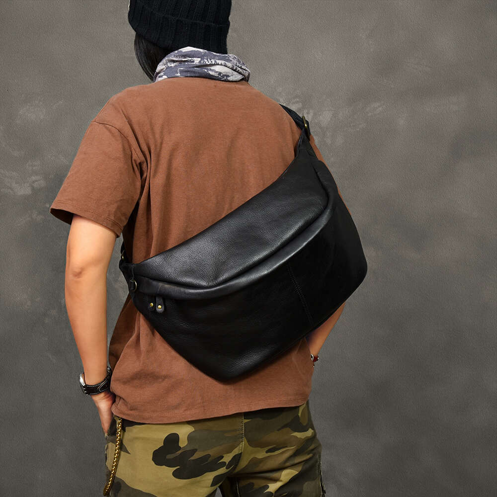 Soft Leahter Oversized Men's Chest Retro Sports Bag Vintage Leather Large Capacity Men Shoulder Crossbody Bags Male 2024