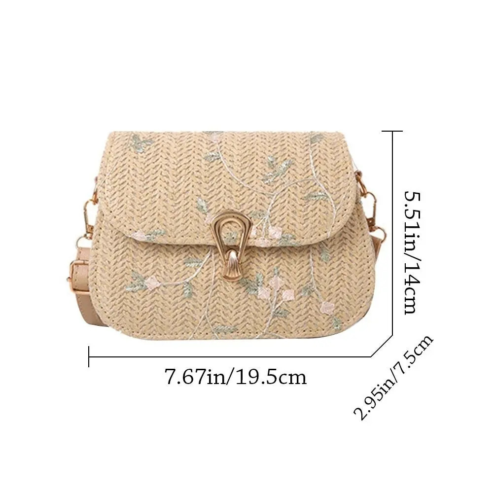 Fashion Flower Woven Saddle Bag Women Cute Straw Shoulder Bags Trendy Casual Handbag Ladies Lace Embroidery Crossbody 241017