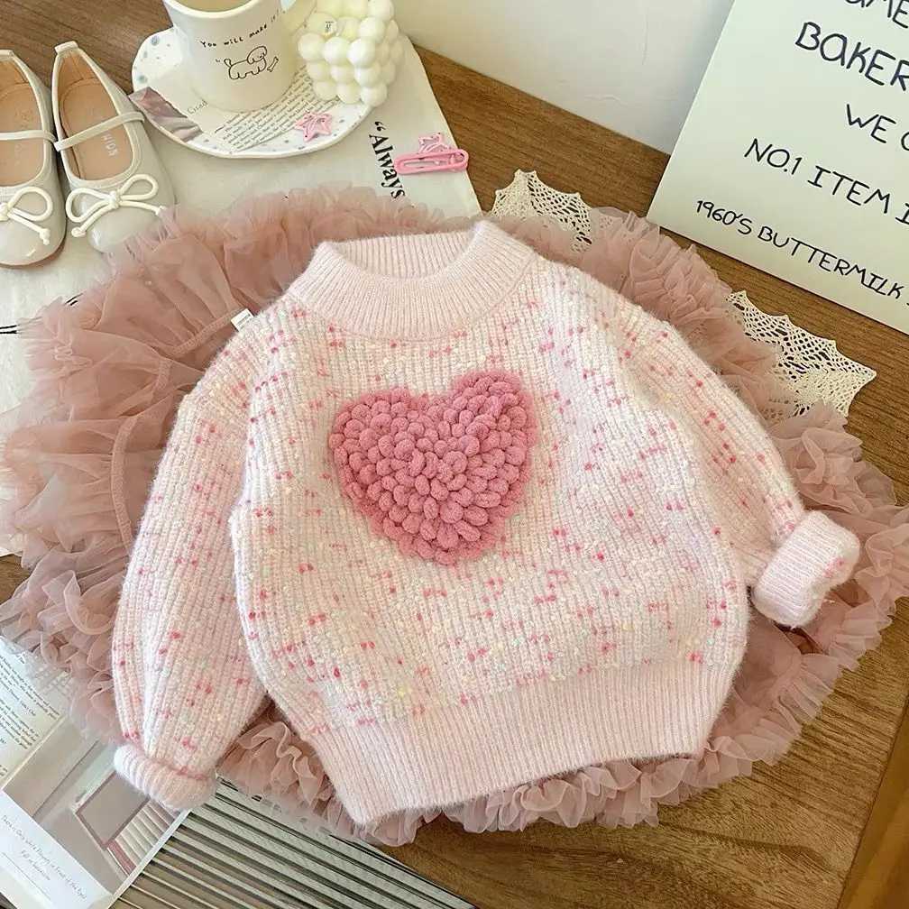 Girl baby sweater loves new autumn and winter fashion princess style childrens sweater thick bottom sweater W241025