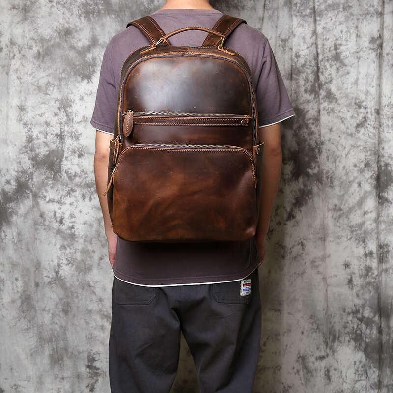 Retro Genuine Men's Large Capacity Head Layer Backpack Casual Crazy Horse Leather Laptop Bag
