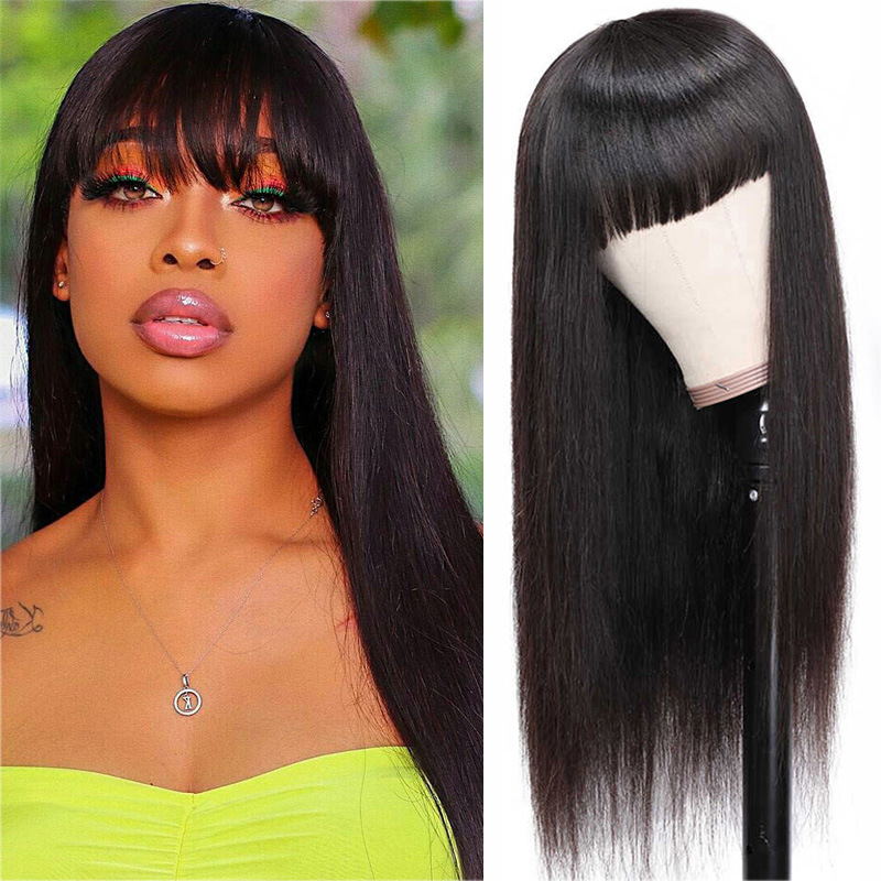 Beauty wig female black long hair full head cover new air bangs simulation long straight hair