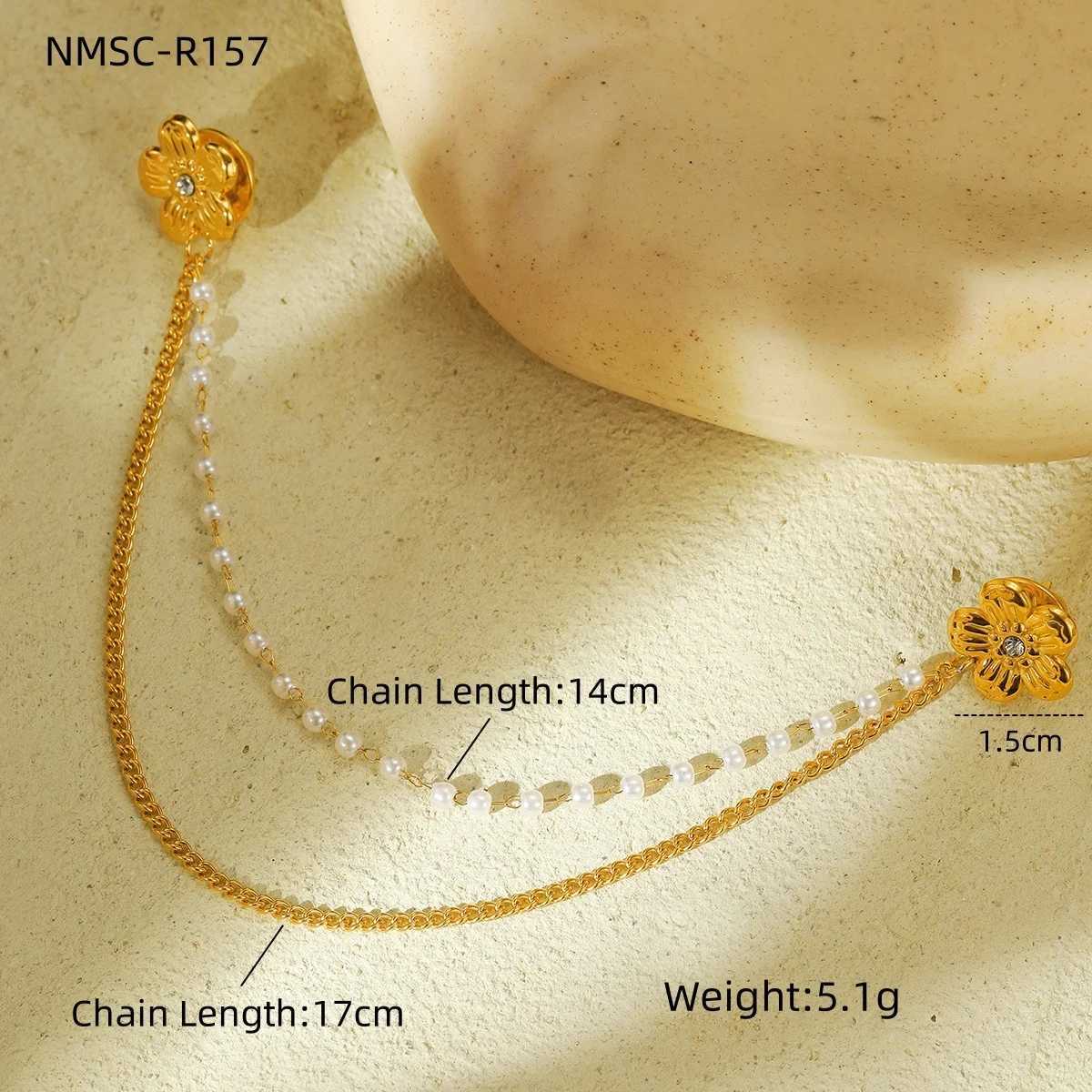 Cuff Links NIMAI Stainless Steel Flower Collar Clip Fashion Jewelry Pearl Beads Chain Tassel Women Men Shirt Cardigan Collar Pin z241025