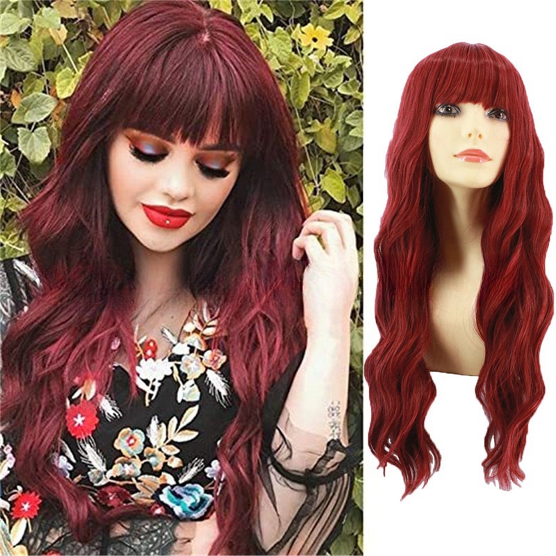Fashion wig corn perm long curly hair thin rattan color air bangs chemical fiber wig headpiece