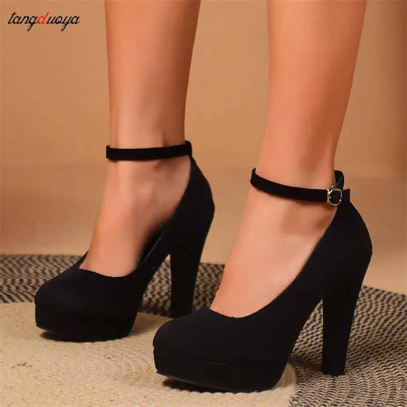 High Quality Platform Heels e Word Buckle Pointed Toe High Heels Sexy Platform Thin High Heels Womens Party Pump Professional Work Shoes Large Size 42