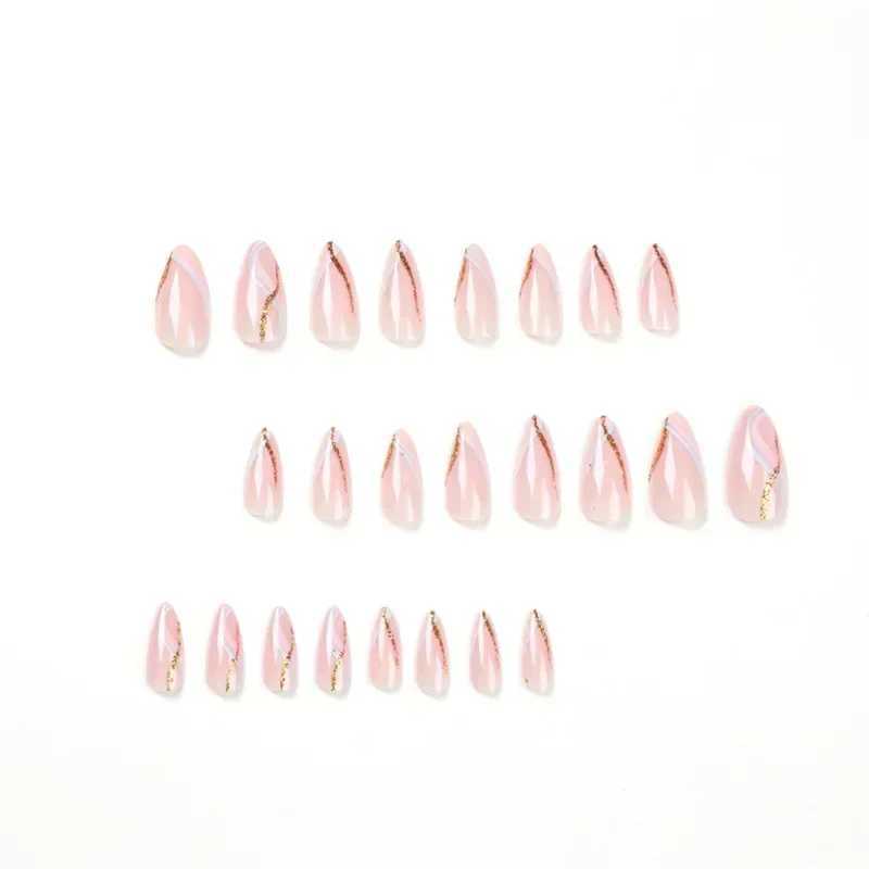 24Pcs/Box French Fake Nails Press On Stiletto False Nail Tips Sticker Nail Set Nail ArtXJ241025