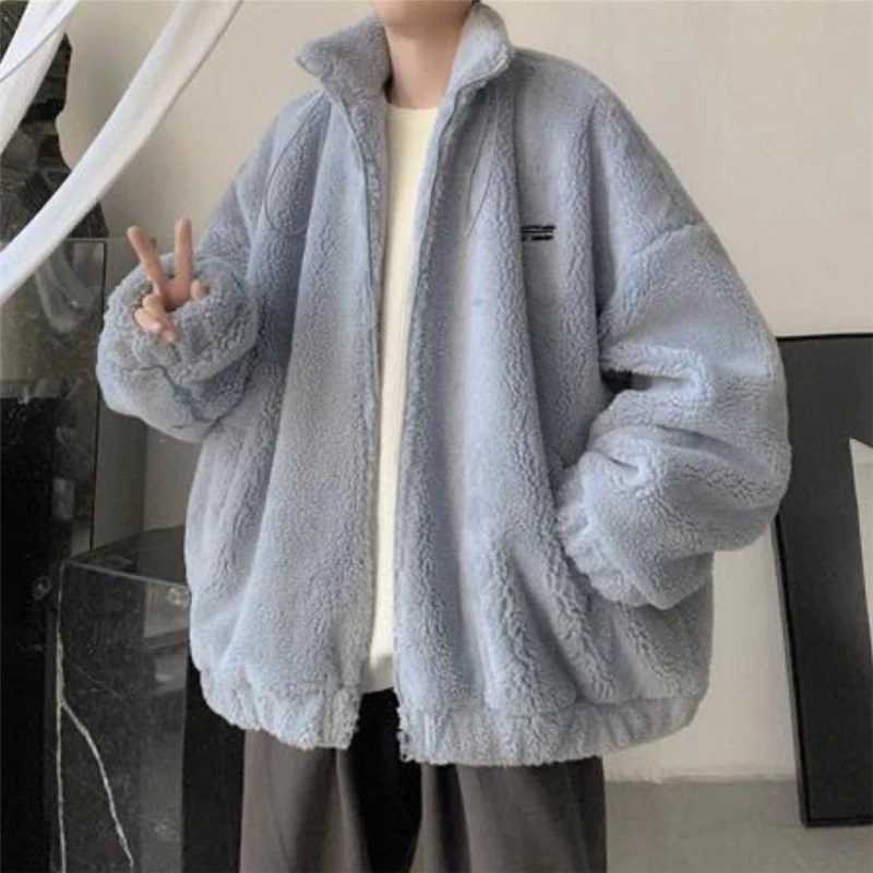 Mens winter warm jacket casual cashmere jacket mens loose zipper apron jacket fashionable mens clothing W241024