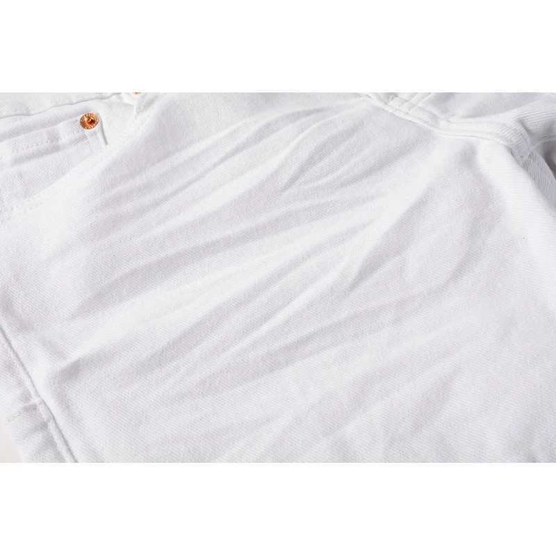 Men's Jeans American street mens white tight button white ripped jeans Q241024