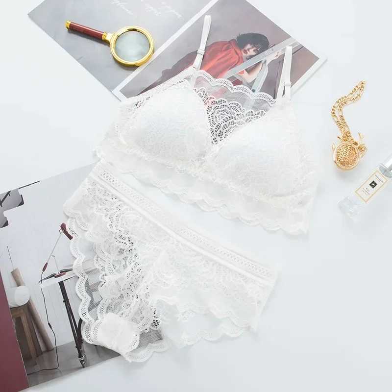 Sexy Set New Womens Underwear Push-up Non-wired Bar Removable Chest Pad Spaghetti Shoulder Straps Adjustable Anti-exposure Lace Bra Set z241025