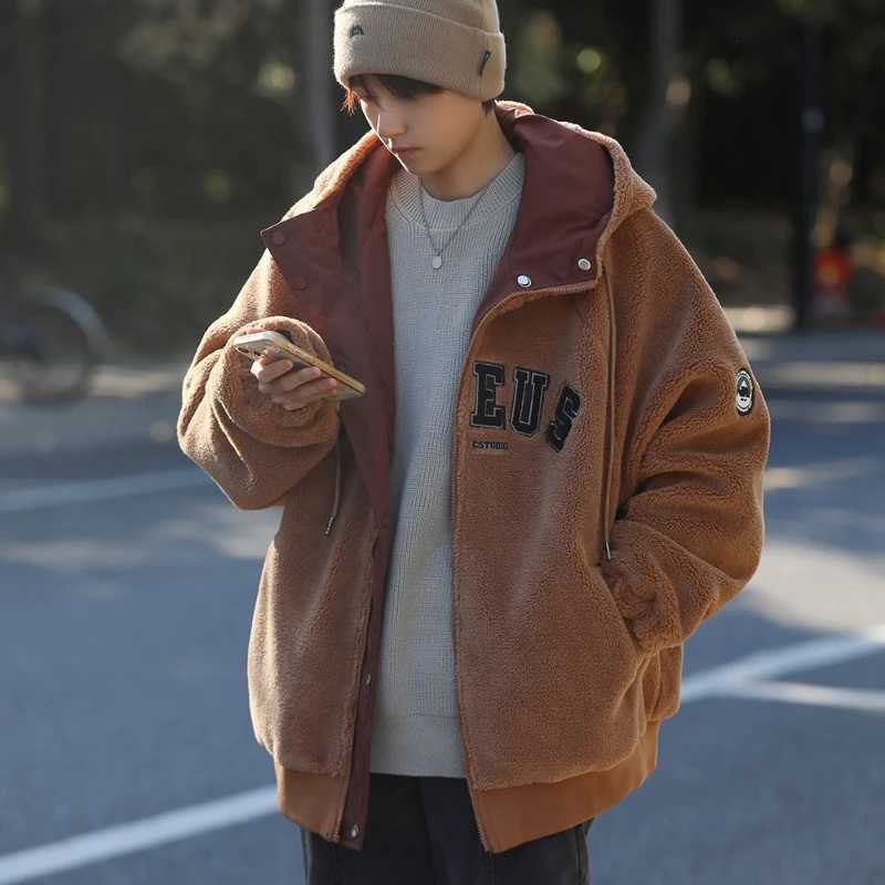 Winter American Mens and Womens Park Reversible Imitation Sherpa Apron Coats Thickened Imitation Cashmere Park Preparatory Students W241024