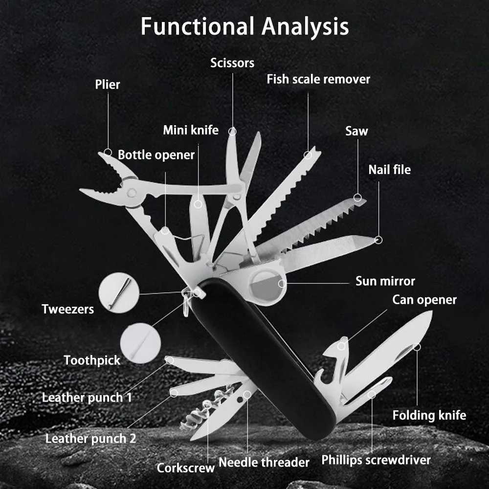 Multi functional pocket knife 30 basic functions multi tool Swiss manual tool Army knife Outdoor camping EDC gear survival knife X241024