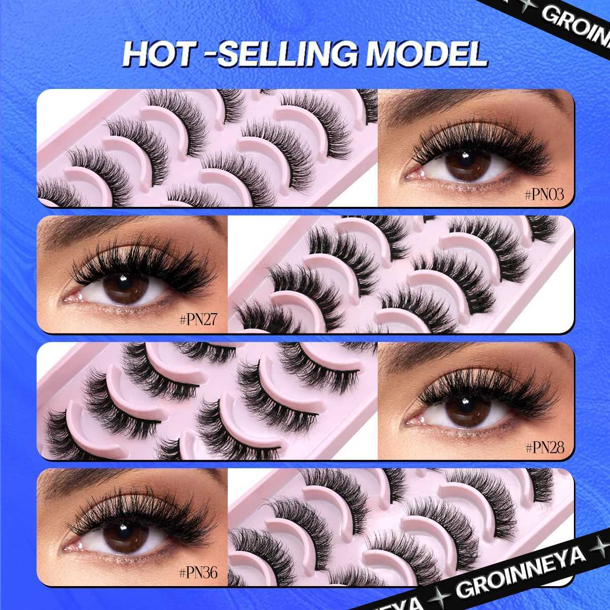 Groinneya 5/10 double 3D artificial mink fur fluffy soft full thickness Wispy natural long holiday eyelashes curled eyelashes wholesale eyelashesW2410