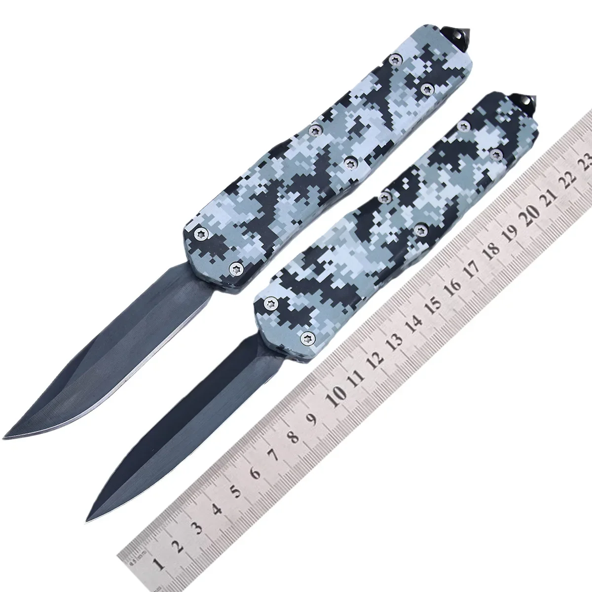 Stainless Steel Blade Outdoor Survival Straight Knife Camping Hunting Fishing Fixed Blade Knife Print Handle EDC Tool