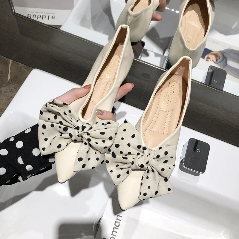 Womens apartment large silk bow soft leather solid color dot toe small size 31 32 33 34 womens shoes summer autumn 44 45 241024