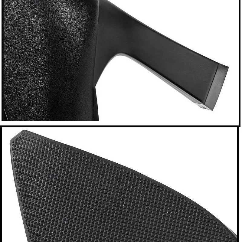 High Quality Soft PU N-Slip Single Shoes Work Shoes Womens Pump Black Professional Interview High Heels Middle Boots Work Leather Shoes T241024