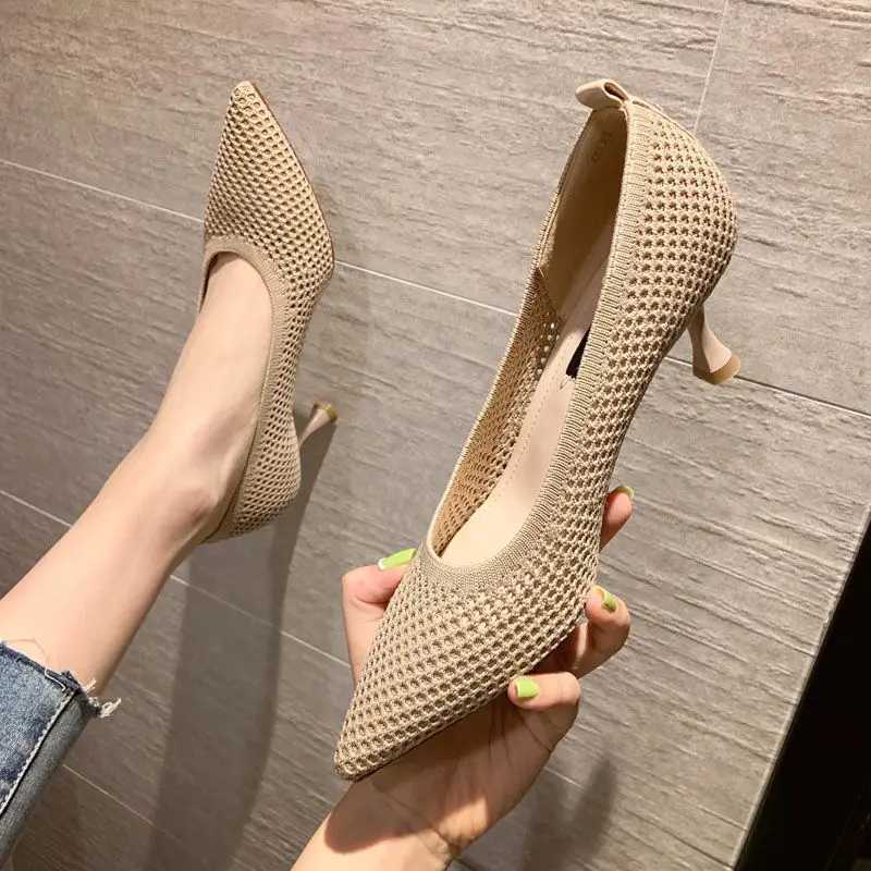 High Quality Womens pump summer comfortable triangle high heels party shoes slim high heels sexy single high heels mesh breathable womens shoes T24102