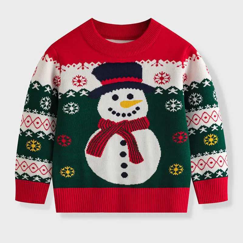 Autumn and Winter Childrens Christmas Cartoon Snowman Sweater Girls Basic Pulling Flower Knitted Sweater W241025
