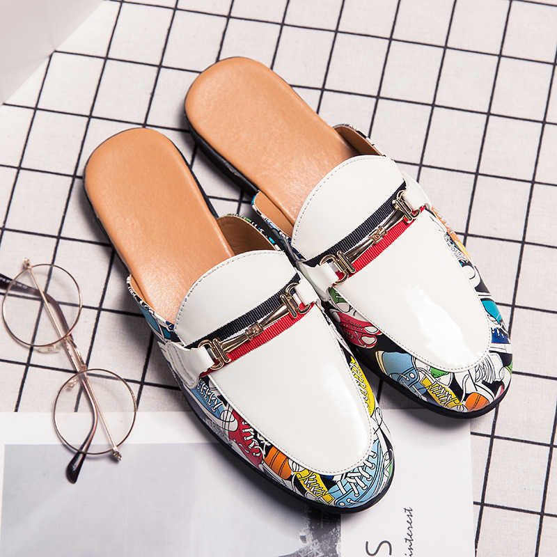 Men Dress Shoes Summer Leather Slippers Mens Cool Slippers Mens Lazy Half Slippers Korean Version Trendy Small Casual Shoes 241009