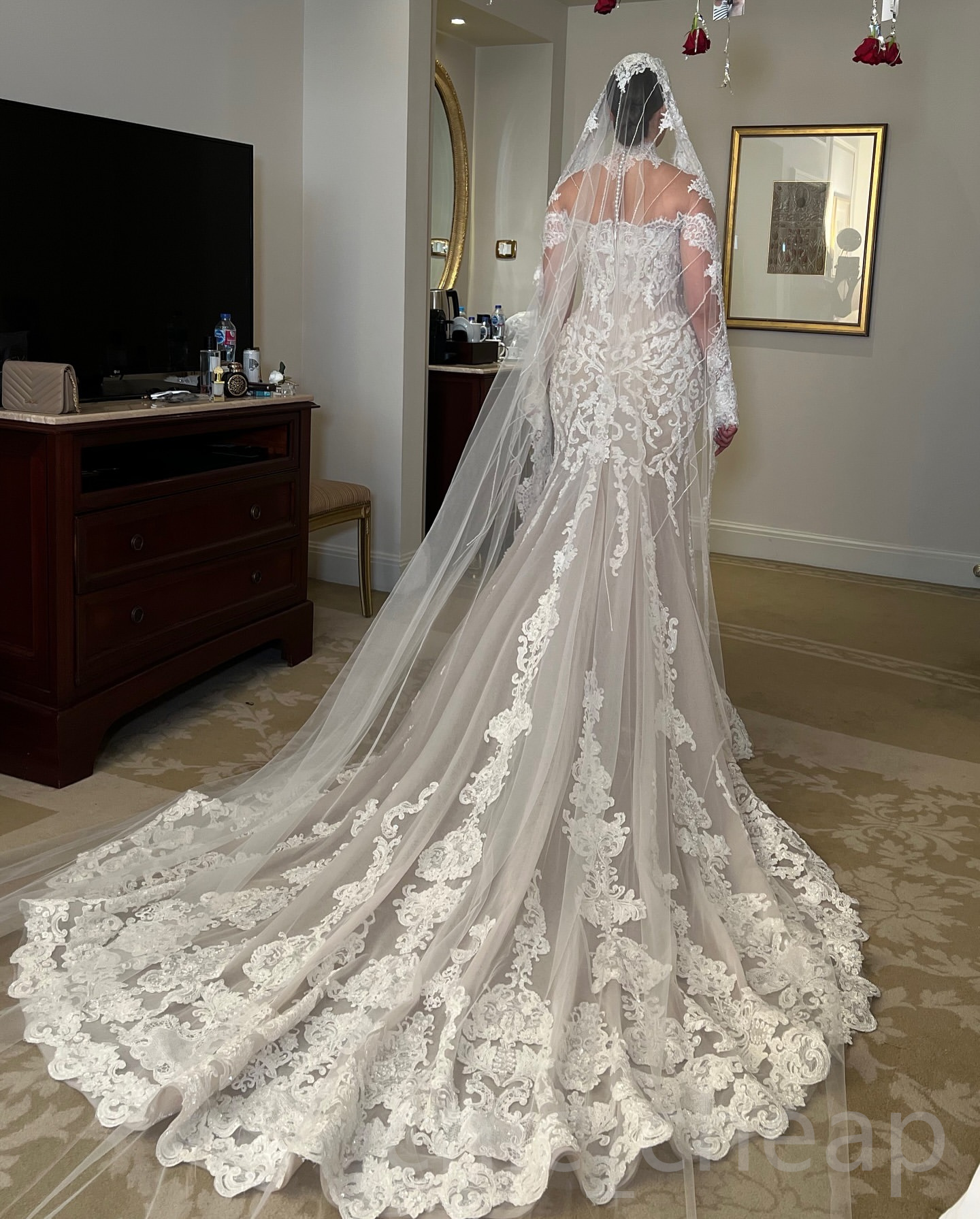2024 Arabic Aso Ebi Plus Size Ivory Mermaid Wedding Dresses Beaded Lace Full Sleeves Vintage Illusion Bridal Gowns Dress ZJ044