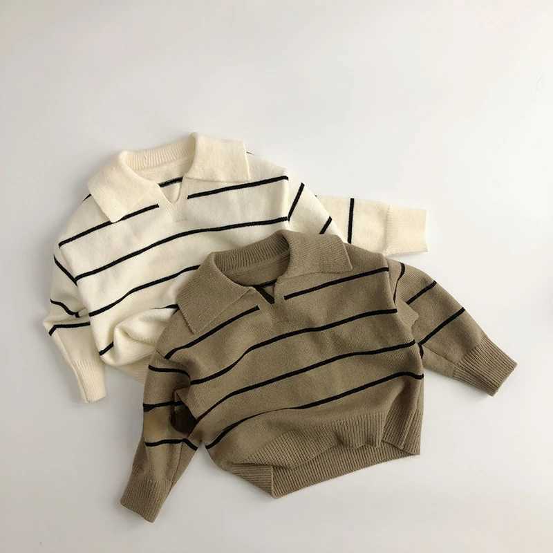 8134 Childrens Sweater 2023 Autumn/Winter Hot Selling V-shaped Collar Baby Boys Sweater Wool Stripe Casual Girls Knitted Sweater W241025