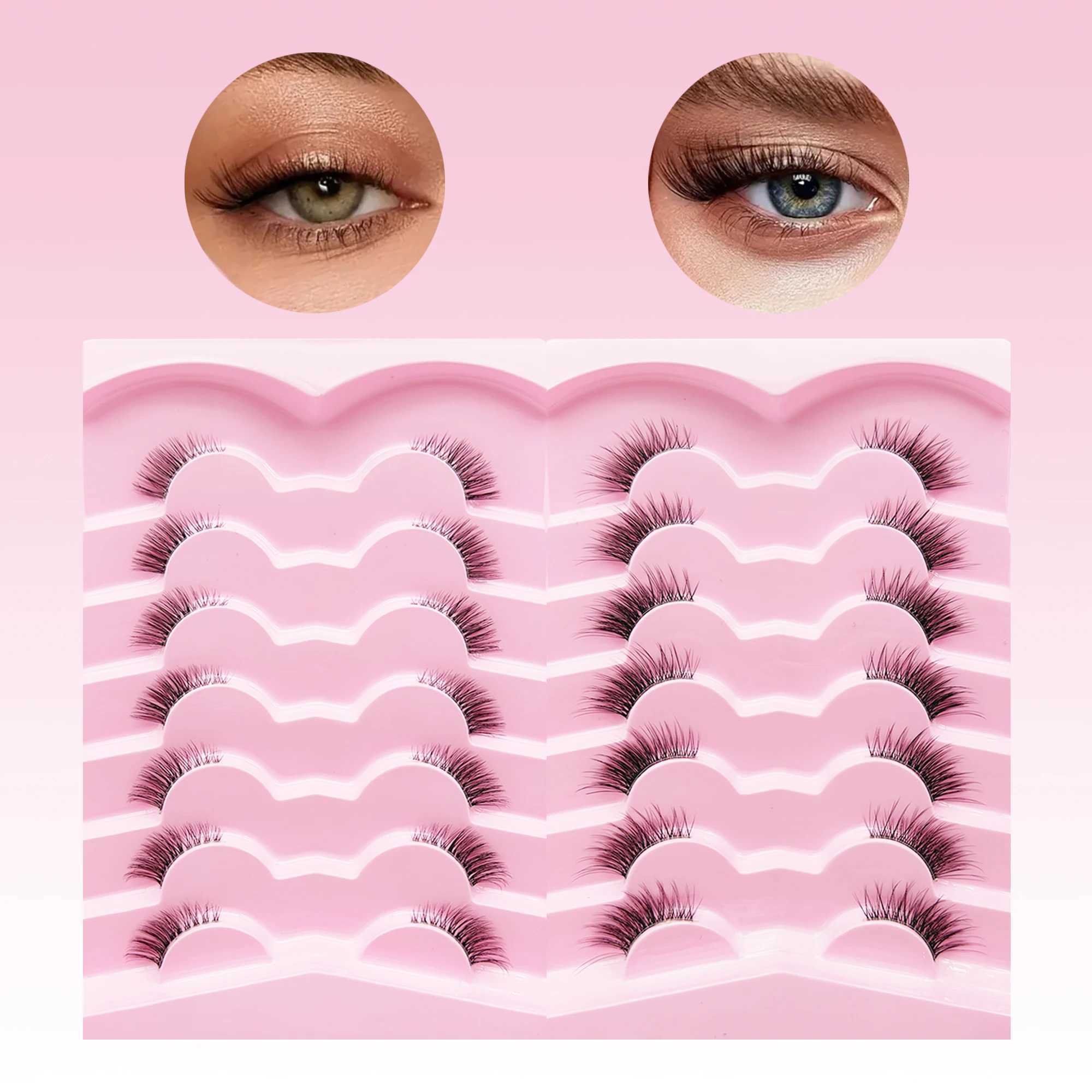 7 pairs of natural new artificial mink cat eye eyelashes Wispy fluffy soft false eyelashes extension makeup toolW241024