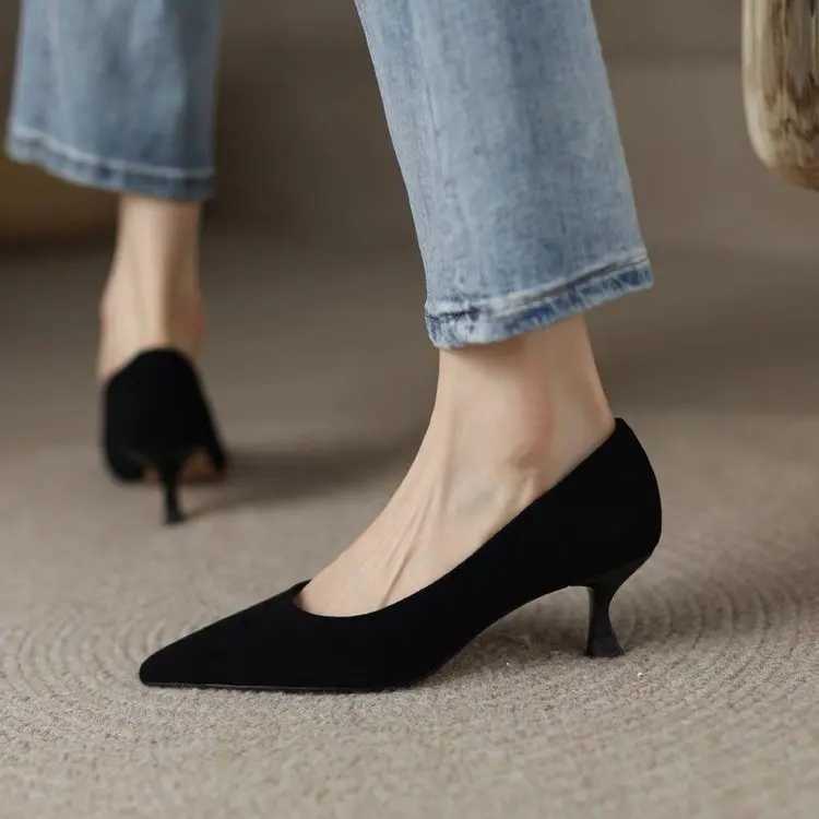 High Quality High heels womens spring new sexy nodding shallow mouth temperature ultra-thin high heels black single shoes T241024