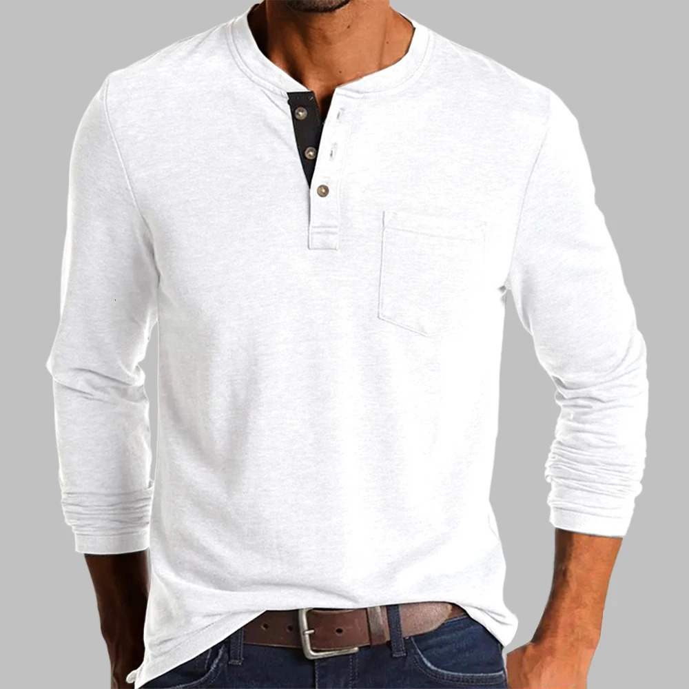 Spring/Autumn Trends Mens Elegant Fashion Button Half Open Collar Solid Color Long Sleeve Pocket Top Mens Shirt 241024CJ