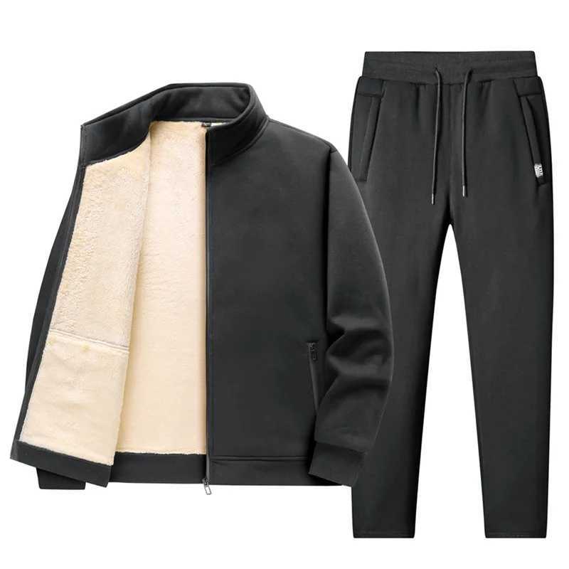 Trend Fleece Sportswear Mens Lambswool Thick Warm Mens Jacket Set Pants Zipper Sweatshirt Coat Mens Outdoor Set W241024