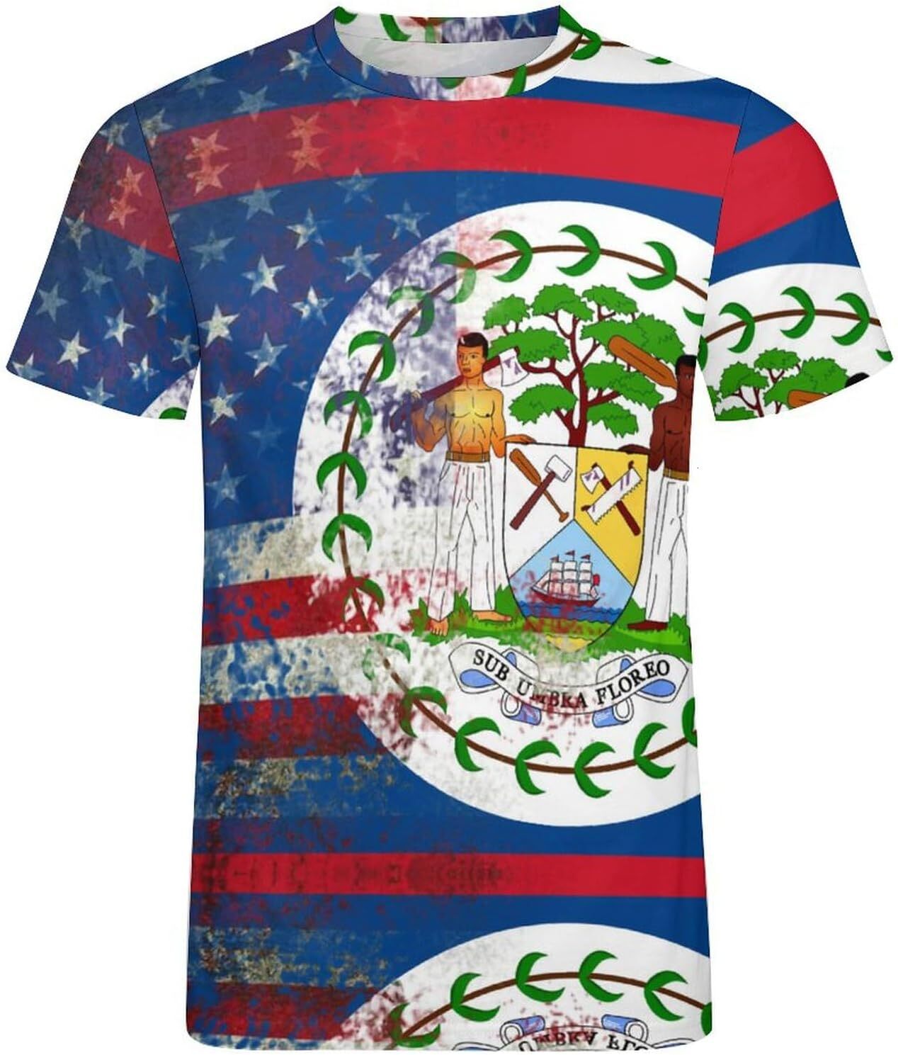Mens T shirt Retro American Flag of Belize Cotton T-Shirt 3D Printed Casual Shirt Men's All-in-one fashion Crew Neck T-Shirt tee Casual tops summ