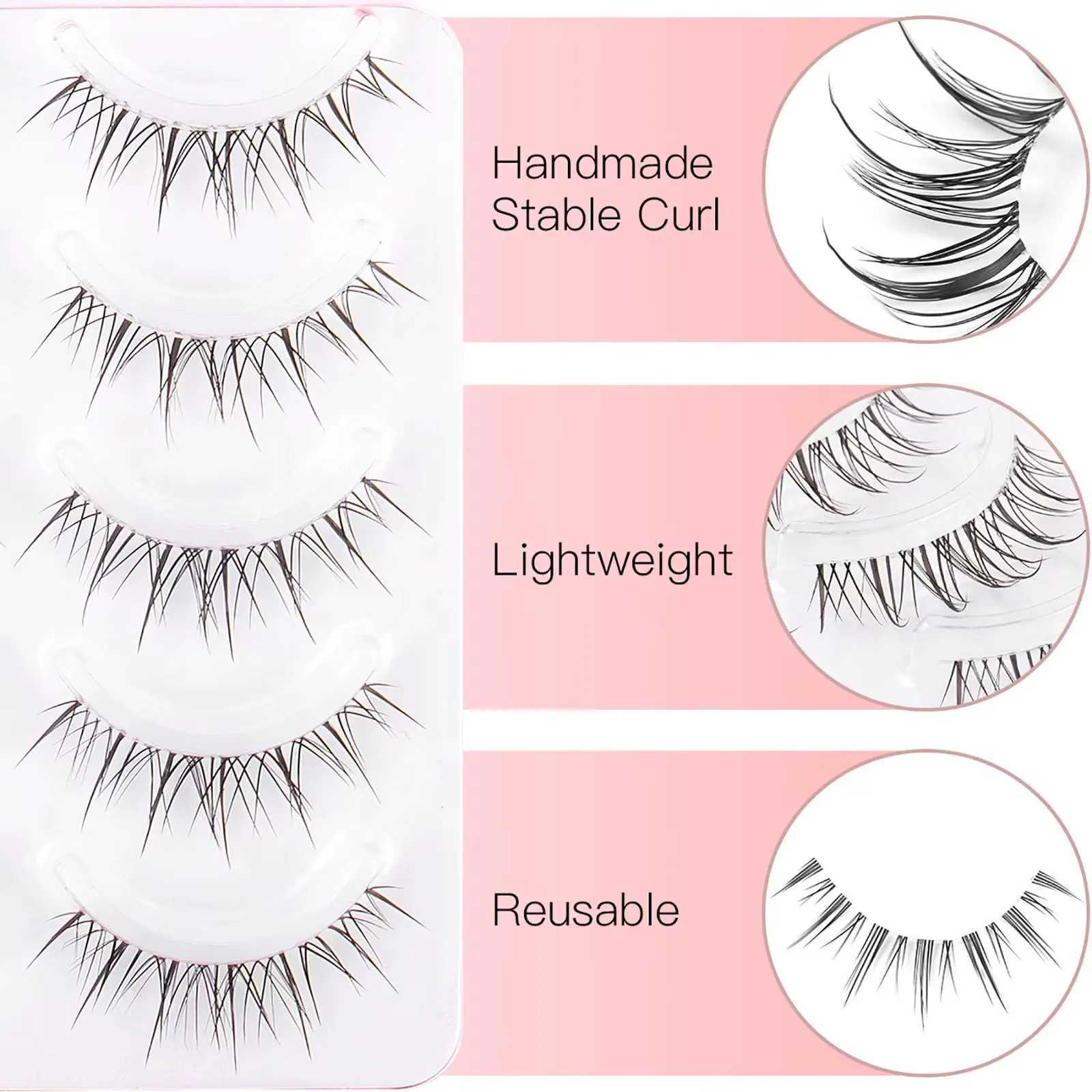 New 5 pairs of A/M shaped natural manga eyelashes soft eyelashes thick fake eyelashes manga daily dates makeup eyelashes WispyW241024