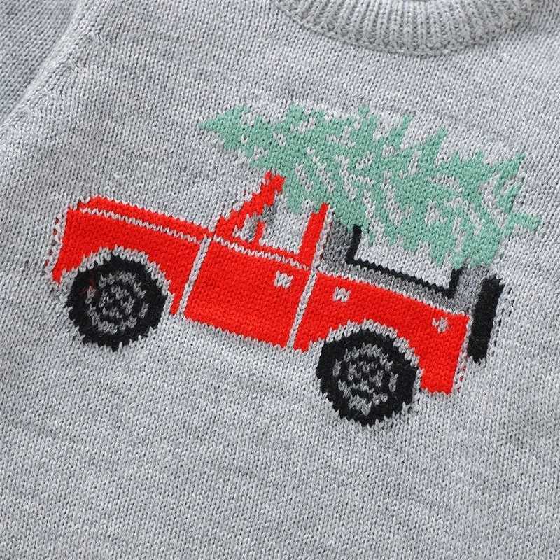Winter Baby Christmas Sweater Long Sleeve Round Neck Red Truck Printed Knitted Pullover Top for Preschool Girls and Boys Sweater 0-3Y W241025
