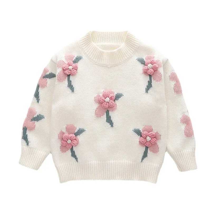 3-8-year-old childrens clothing for autumn and winter cute little flower baby knitted childrens sweater bottom sweater for new girls W241025