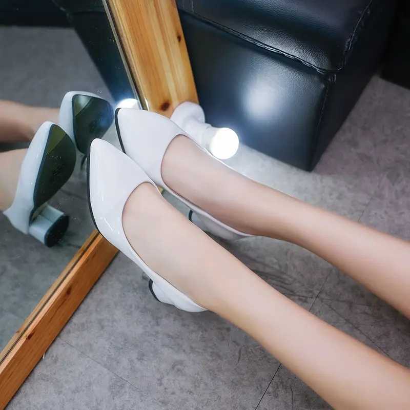 High Quality Spring Autumn Sea Horn Shallow Mouth Single Shoes Soft Leather Work Occupation Versatile High Heels Womens Shoes T241024