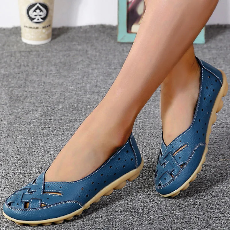 Womens Shoes Summer Flat Soft Leather Shoes Smooth Slippers Womens Shoes Casual Shoes Breathable Moccasins Care Zapatos Mujer 241024
