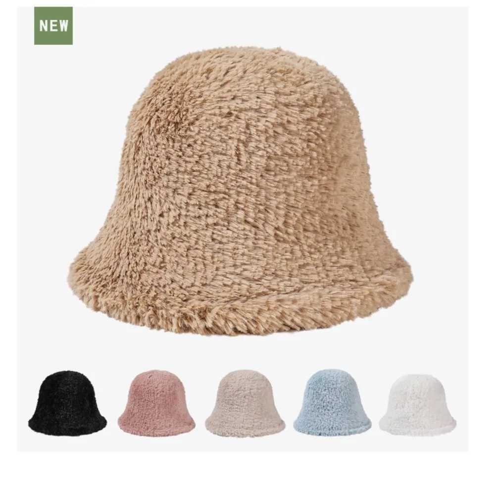 Hat Winter Thickened Plush Bucket Cap Women Outdoor Windproof Warm Ear Protection Basin Caps Solid Color Knitted Fisherman HatsX241025