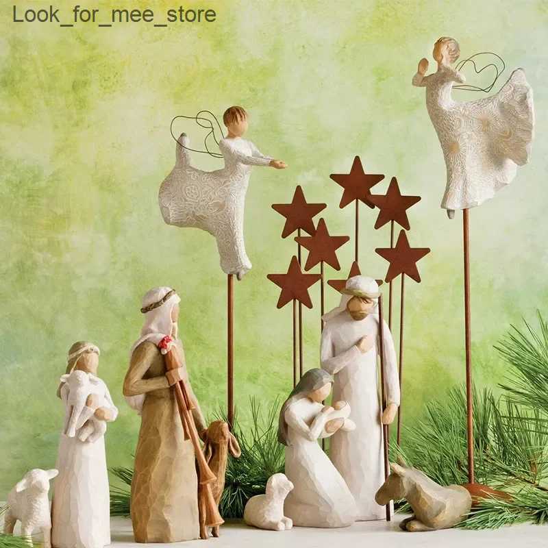 Christmas Decorations 2024 Nativity Statue Resin Holy Family Willow Tree Set Celebrating Easter Religion Handmade Decoration Customized Gift L240910