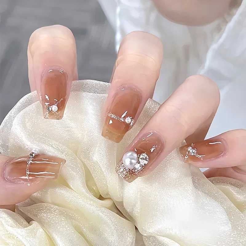 24Pcs Long Ballet False Nails Black Stars with Rhinestones Wearable Fake Nails Glitter Gradient Full Cover Press on Nail TipsXJ241025