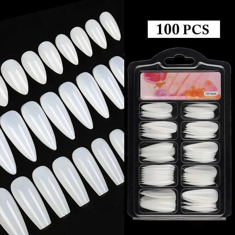 100pcs/box Natural Fake Nails Clear White Full Coverage Extension False Nails Tips T-shaped Water Drop Full Sticker For NailsXJ241025