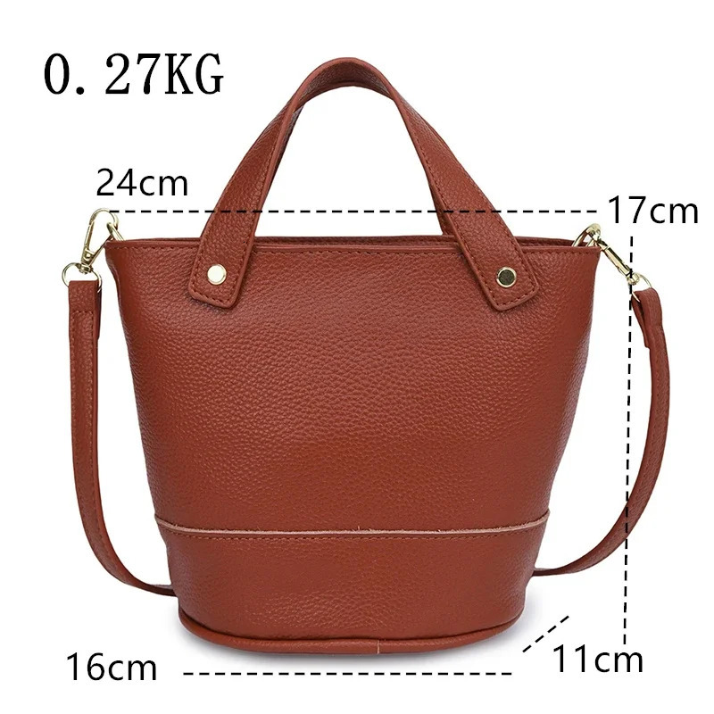 100% Genuine Leather Real Cowhide Fashion Women Crossbody Bucket Bags For Ladies High Capacity Female Shoulder Handbag 241021