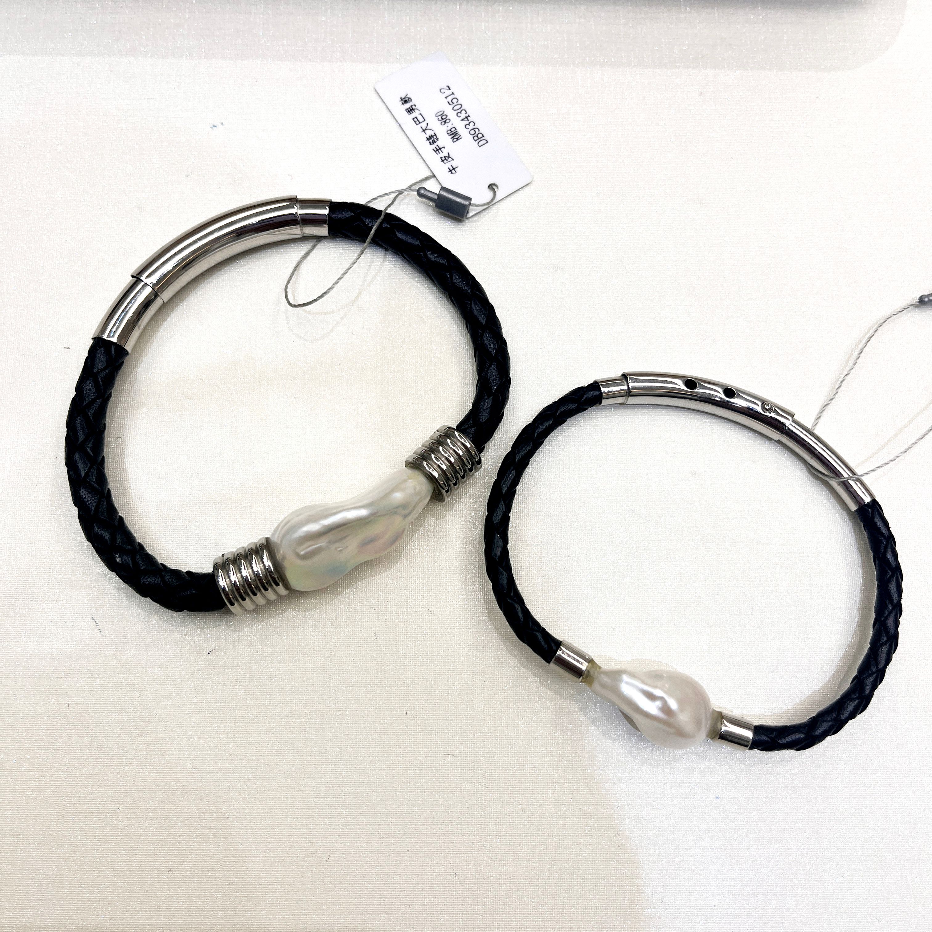 Charming Single Pearl Adorned Baroque-Style Black Threaded Wristwear for Women