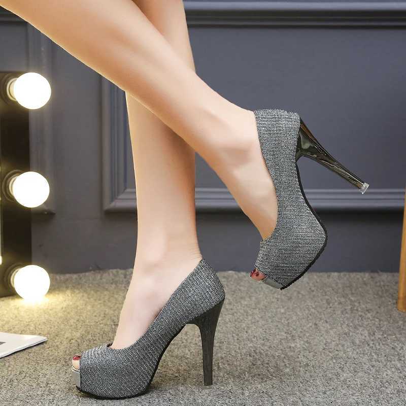 High Quality Wen Pumps thin boots Fi Peep toe platform sliding sequin fabric ultra-high high heels womens party shoes high quality T241024