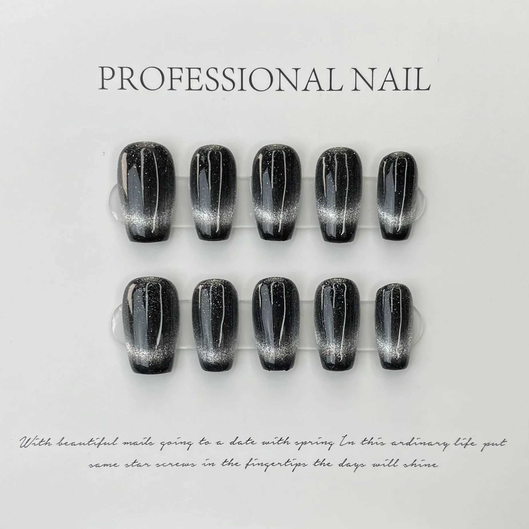 10Pcs Handmade Press on Nails Fake Nails with Love Rhinestone Decoration Wearable Stick-on Nails Full Cover False Nail Uas XJ241025