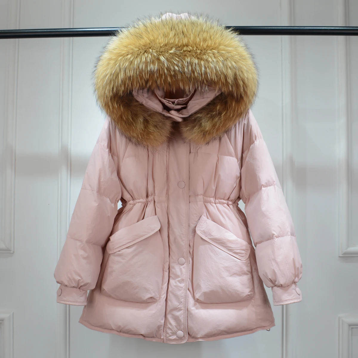 Winter Dazhen Raccoon Fur Hooded Duck Down Filled Jacket Womens Loose Waterproof Inflatable Jacket Thickened Warm and Soft Park 241024