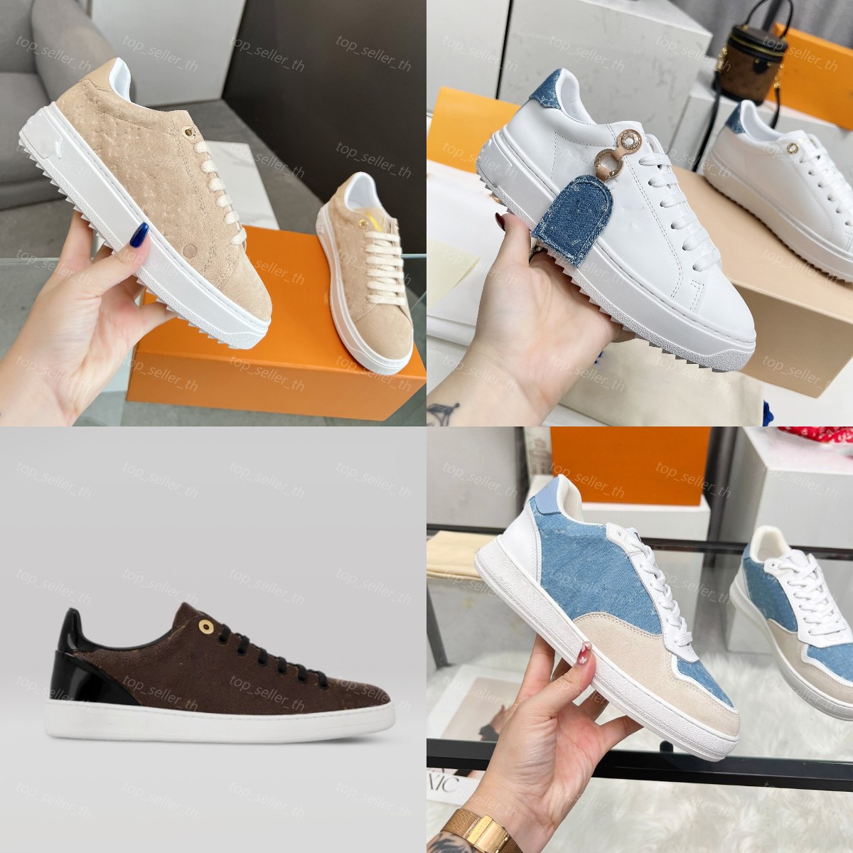Timeout Sneaker Women Designer Shoes Men Print Leather Trainer Denim Tennis Suede Embossing Calfskin Trainers Low Top Lace-Up Sneakers Classic White Shoe
