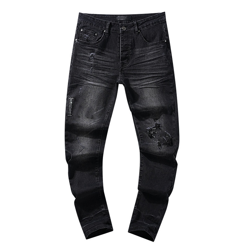 Fashion Jean Knee Hole Street Wear Motorcycle Sweatpants Casual Designer Jogger Pants Hip Hop Black Blue Jeans Men
