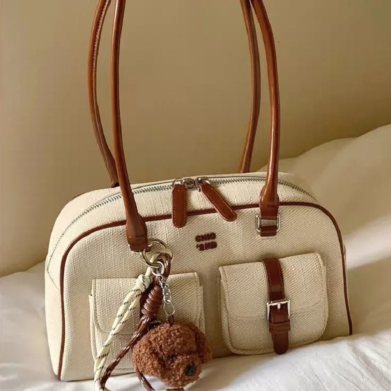 ner PU Leather and Canvas Patchwork Womens Shoulder Bag High Quality Contrast Color Crossbody Bucket Handbag 241021