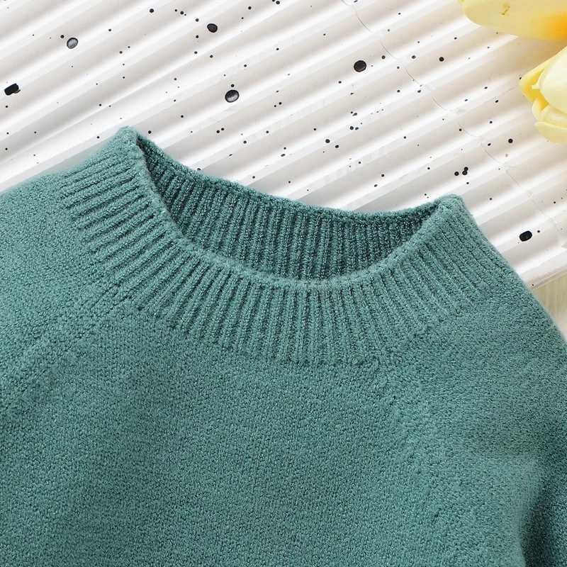 Suefenskry childrens autumn and winter knitted sweater long sleeved round neck solid color knitted floral top W241025