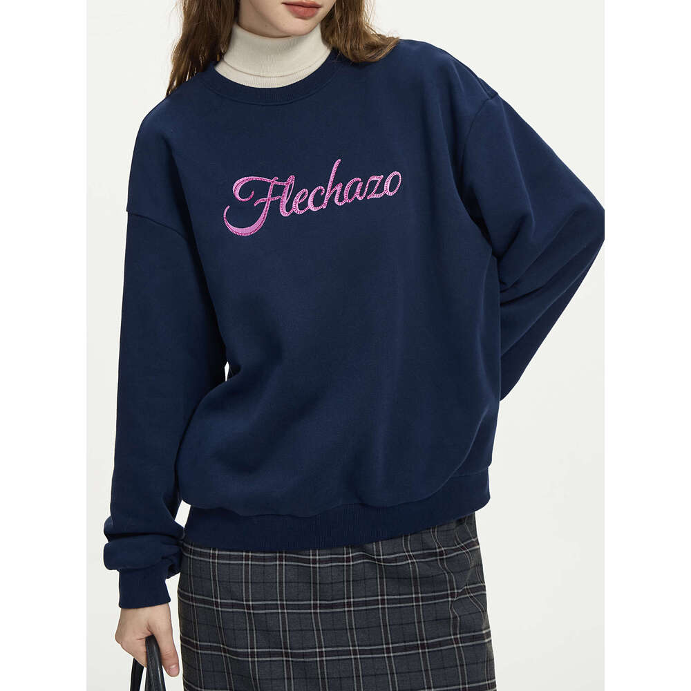 FSLE Sweatshirt Winter Apricot Loose Long Sleeve Pullover Top Letter Printed Women Cotton Round Neck Sweatshirts 24Fs14329